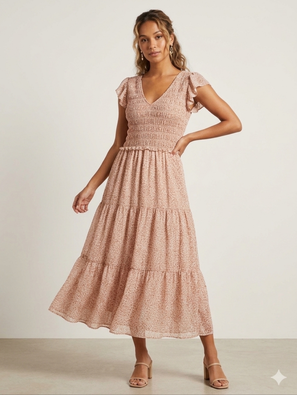 Indigo Rose Ruffled Smocked Dress - Blush Floral